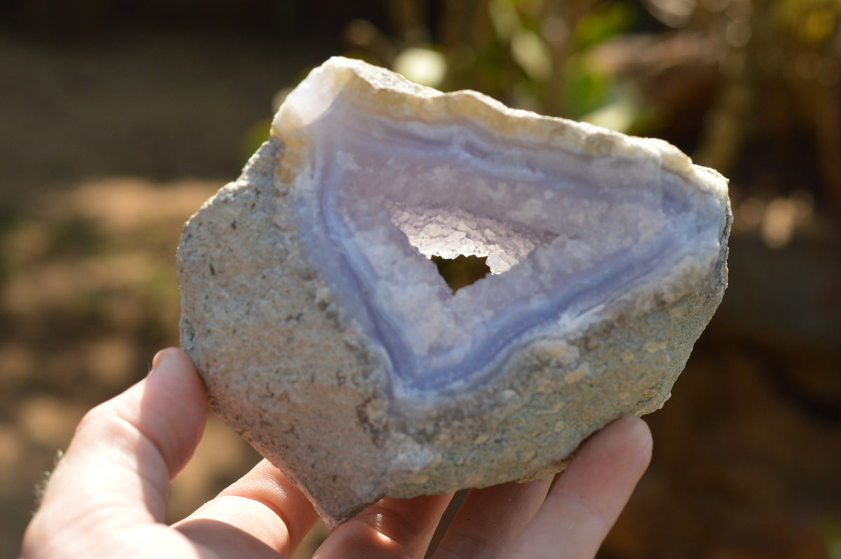 Natural Blue Lace Agate Geode Specimens x 4 From Nsanje, Malawi - TopRock