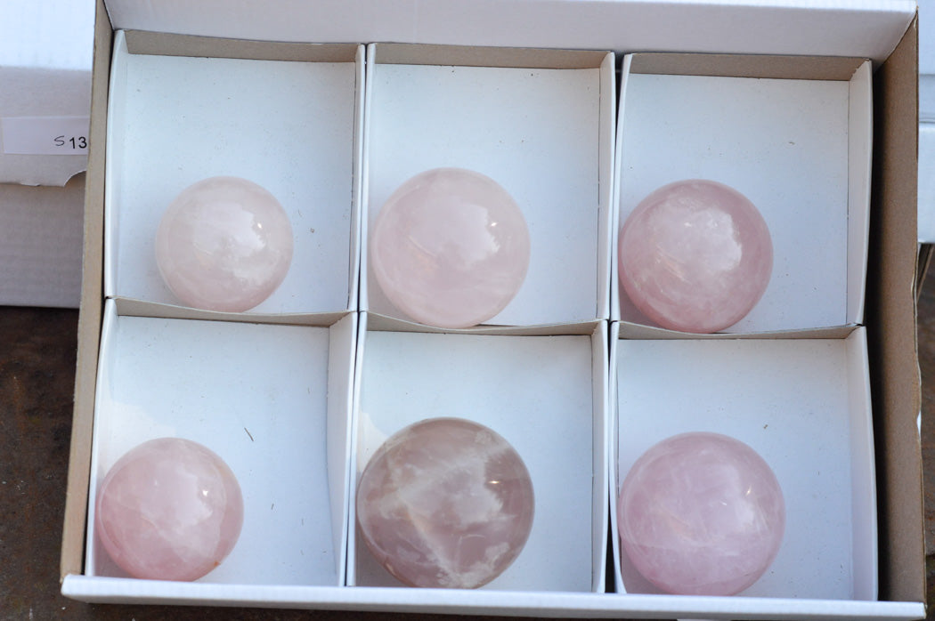 Polished Soft Pink Rose Quartz Spheres x 6 From Ambatondrazaka, Madagascar - TopRock