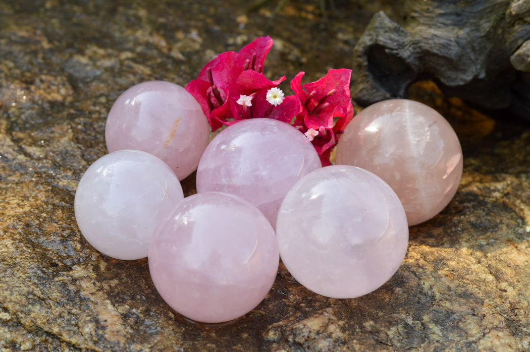 Polished Soft Pink Rose Quartz Spheres x 6 From Ambatondrazaka, Madagascar - TopRock