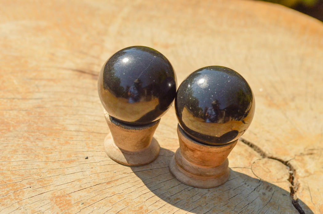 Polished Pitch Black Basalt Spheres (Heat Stable for therapy) x 5 From Madagascar - TopRock