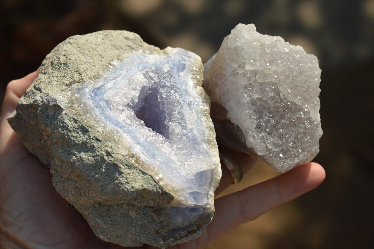 Natural Blue Lace Agate Geode Specimens x 4 From Nsanje, Malawi - TopRock