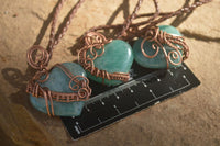 Polished Small Amazonite Heart Copper Wire Wrapped Pendants - Sold Per Piece -  From Madagascar - Toprock Gemstones and Minerals