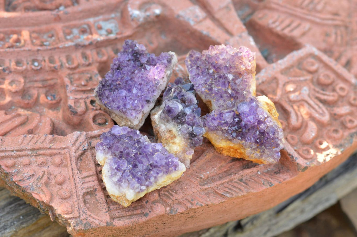 Natural Small Dark "Amethystos" Amethyst Clusters x 70 From Kwaggafontein, South Africa - TopRock