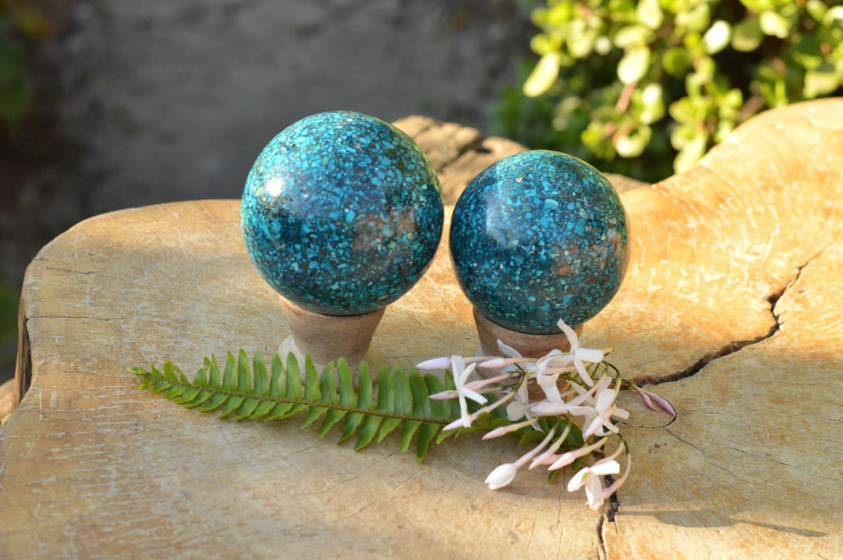 Polished Conglomerate Chrysocolla Spheres With Azurite & Malachite x 2 From Congo - TopRock