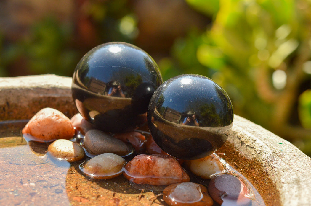 Polished Pitch Black Basalt Spheres (Heat Stable for therapy) x 5 From Madagascar - TopRock