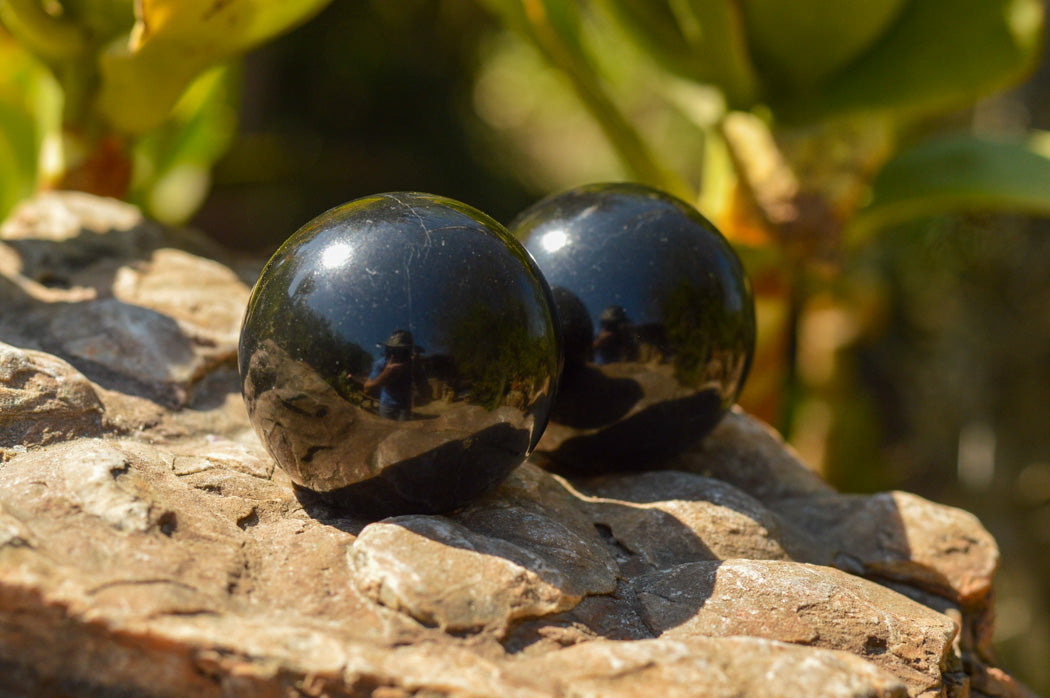 Polished Pitch Black Basalt Spheres (Heat Stable for therapy) x 5 From Madagascar - TopRock
