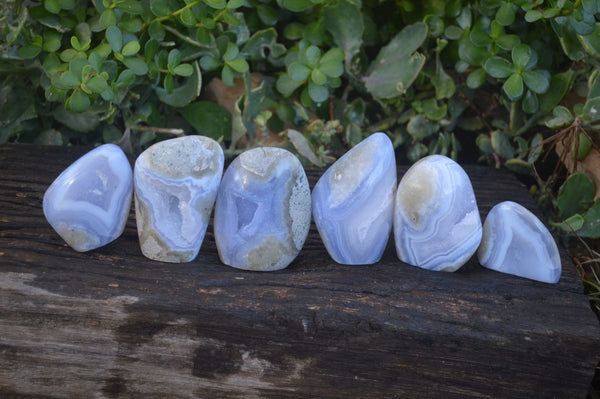 Polished Blue Lace Agate Standing Free Forms  x 6 From Nsanje, Malawi