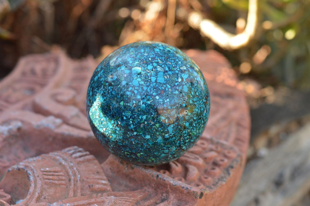 Polished Conglomerate Chrysocolla Spheres With Azurite & Malachite x 2 From Congo - TopRock