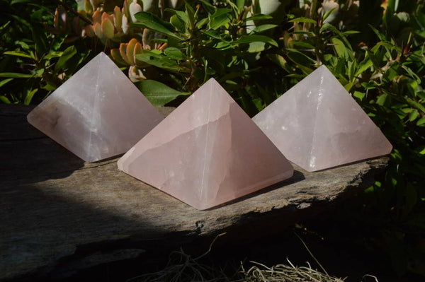 Polished Malagasy Rose Quartz Pyramids x 3 From Ambatondrazaka, Madagascar - TopRock