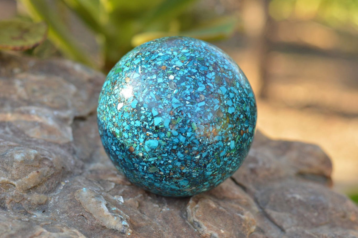 Polished Conglomerate Chrysocolla Spheres With Azurite & Malachite x 2 From Congo - TopRock
