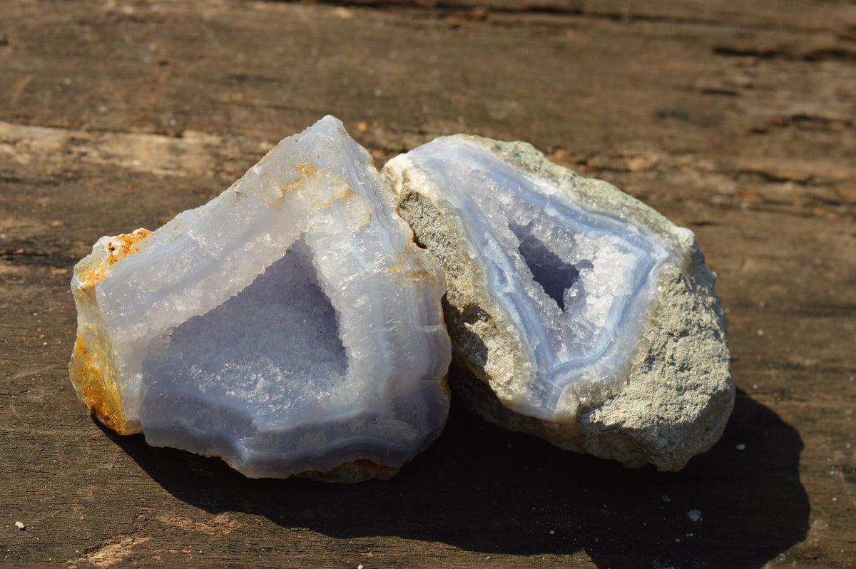 Natural Blue Lace Agate Geode Specimens x 4 From Nsanje, Malawi - TopRock