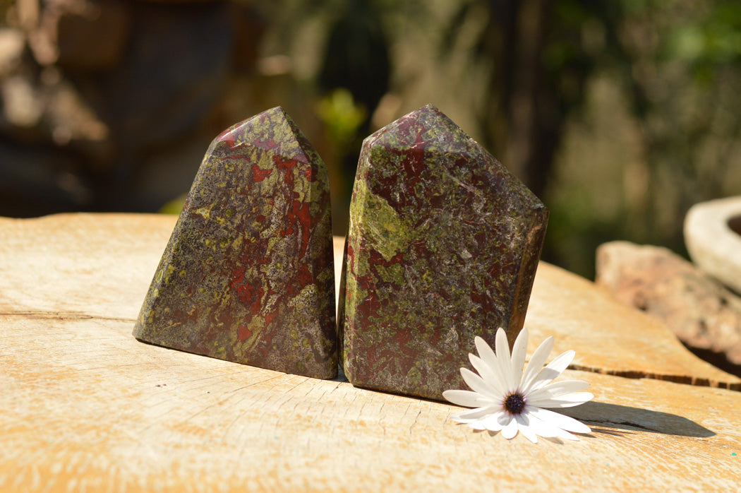 Polished Dragon Bloodstone Bastite Points x 2 From Tshipies, South Africa - TopRock