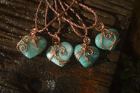 Polished Small Amazonite Heart Copper Wire Wrapped Pendants - Sold Per Piece -  From Madagascar - Toprock Gemstones and Minerals