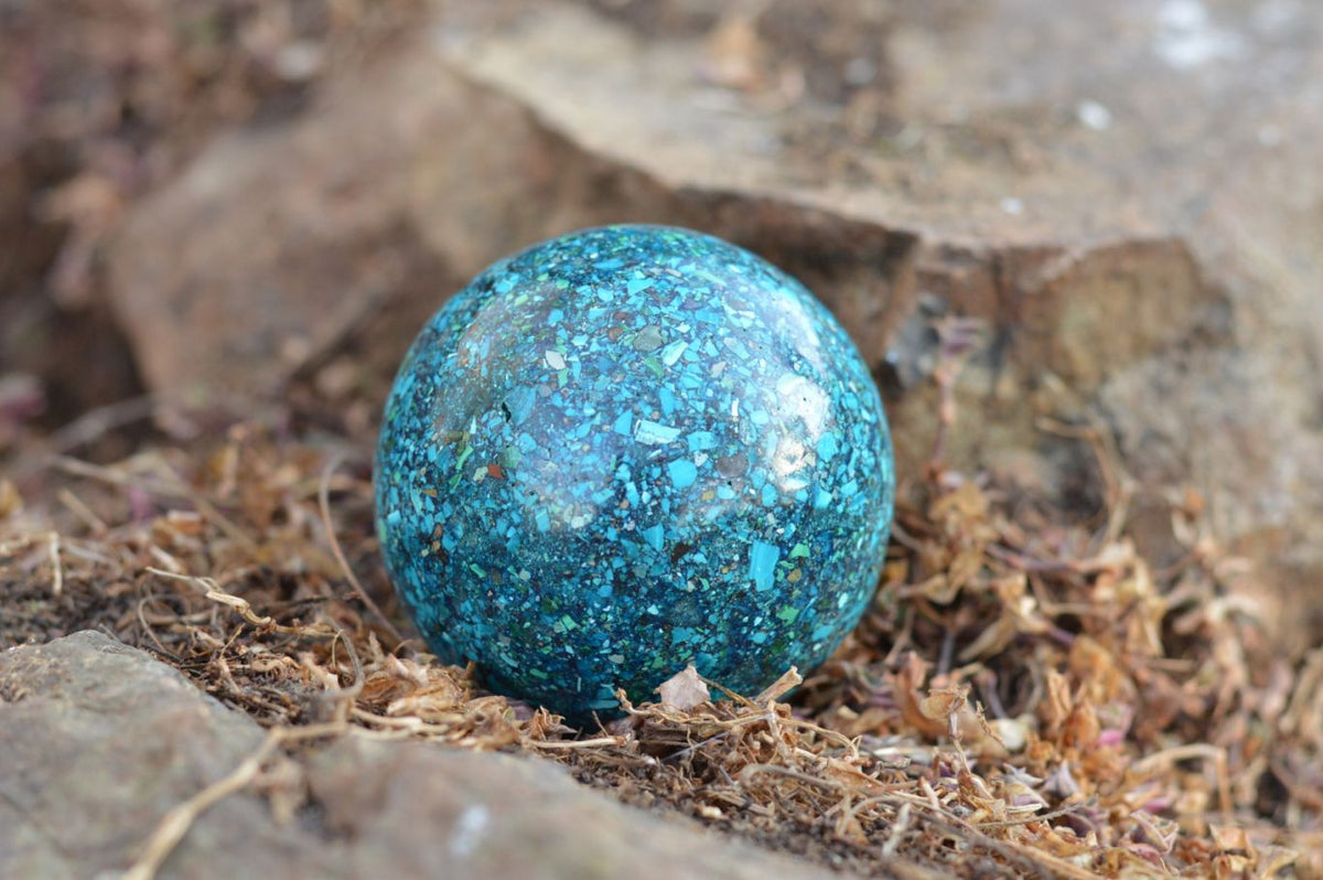 Polished Conglomerate Chrysocolla Spheres With Azurite & Malachite x 2 From Congo - TopRock