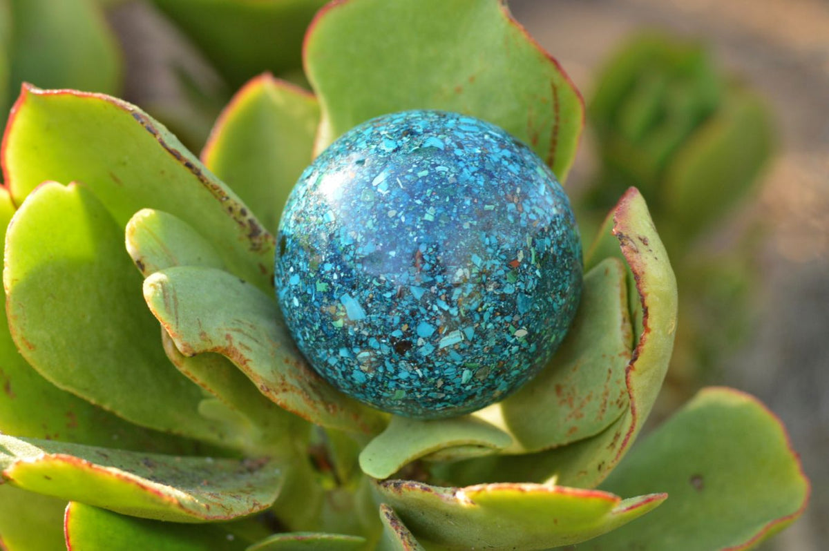Polished Conglomerate Chrysocolla Spheres With Azurite & Malachite x 2 From Congo - TopRock