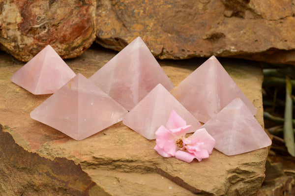Polished Pink Rose Quartz Pyramids  x 6 From Madagascar - TopRock
