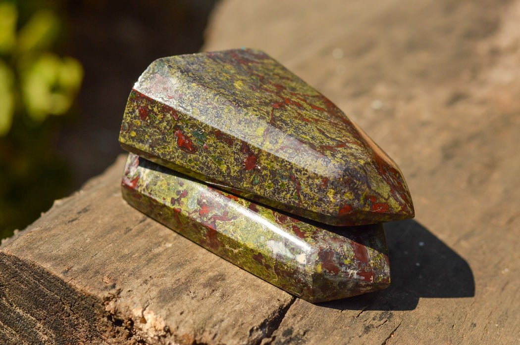 Polished Dragon Bloodstone Bastite Points x 2 From Tshipies, South Africa - TopRock