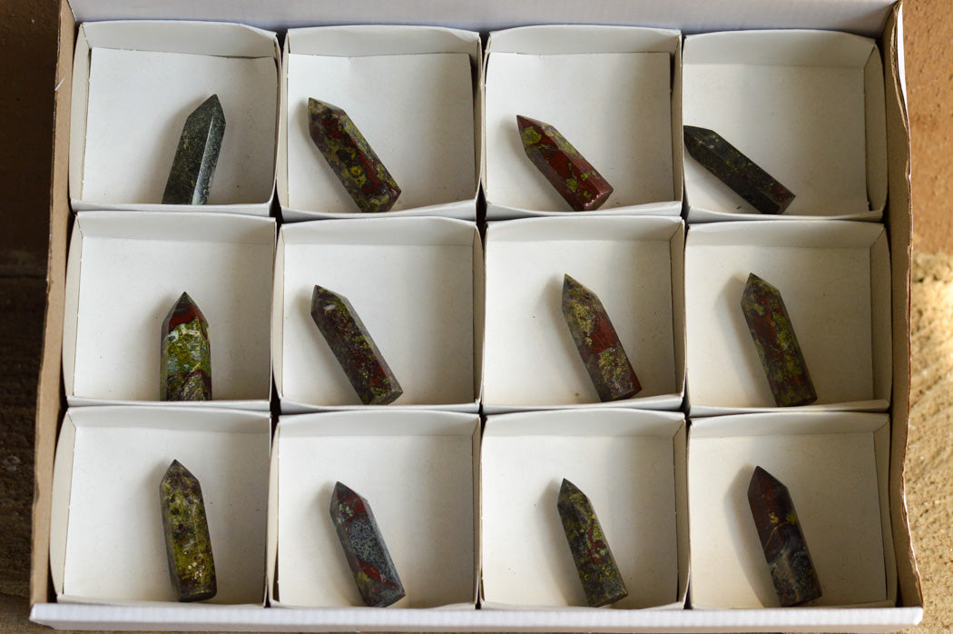 Polished Small Bastite Dragon Bloodstone Jewellery Points x 12 From Tshipies, South Africa - TopRock