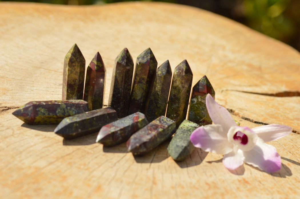Polished Small Bastite Dragon Bloodstone Jewellery Points x 12 From Tshipies, South Africa - TopRock