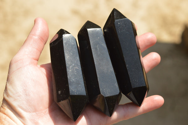 Polished Double Terminated Black Basalt Points  x 6 From Madagascar - TopRock