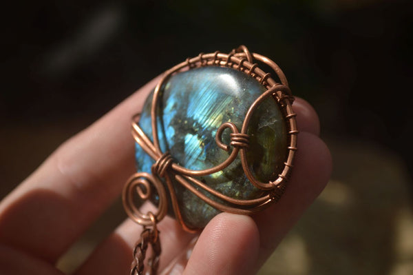 Polished Labradorite Copper Wire Wrapped Pendants  - Sold Per Piece -  From Madagascar - TopRock