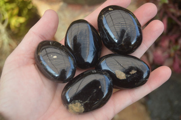Polished Schorl Black Tourmaline Palm Stones  x 20 From Madagascar