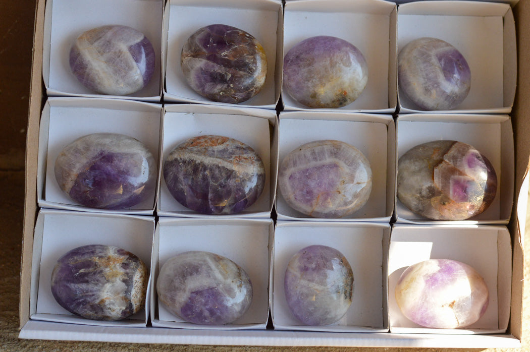 Polished Amethyst Palm Stones With Smokey Patterns x 12 From Madagascar - TopRock