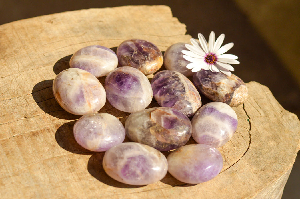 Polished Amethyst Palm Stones With Smokey Patterns x 12 From Madagascar - TopRock