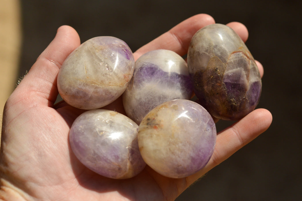 Polished Amethyst Palm Stones With Smokey Patterns x 12 From Madagascar - TopRock