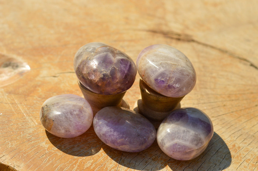 Polished Amethyst Palm Stones With Smokey Patterns x 12 From Madagascar - TopRock