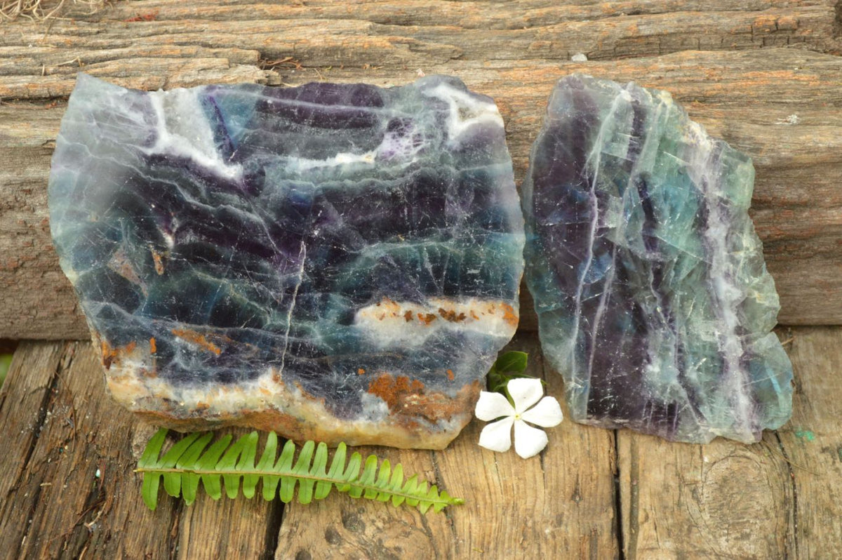 Polished Semi Translucent Watermelon Fluorite Slices x 2 From Uis, Namibia - TopRock
