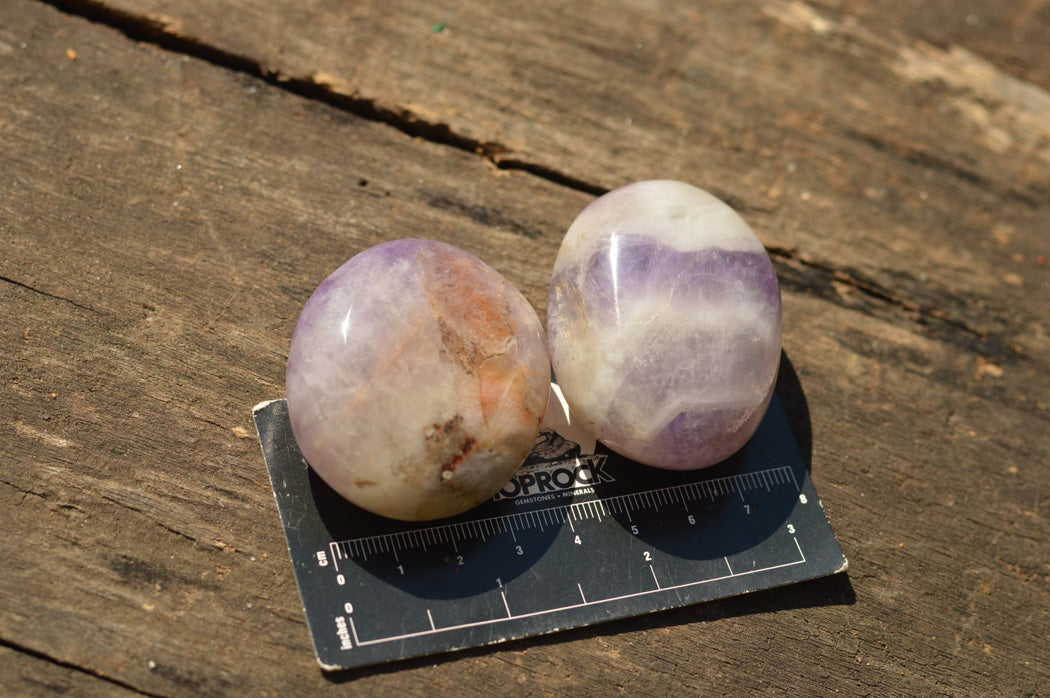 Polished Amethyst Palm Stones With Smokey Patterns x 12 From Madagascar - TopRock