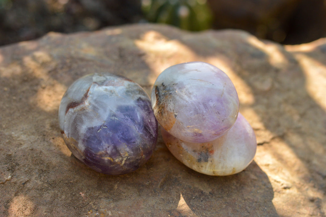 Polished Amethyst Palm Stones With Smokey Patterns x 12 From Madagascar - TopRock