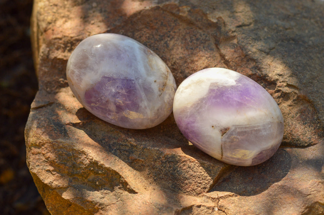 Polished Amethyst Palm Stones With Smokey Patterns x 12 From Madagascar - TopRock