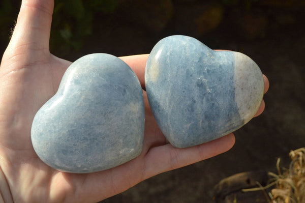 Polished Highly Selected Blue Calcite Hearts (some Banded Beauties) x 6 From Ihadilalana, Madagascar - TopRock