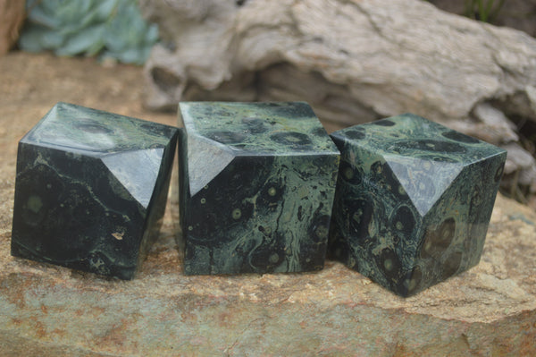 Polished Stromatolite / Kambamba Jasper Cubes (Corners Cut To Stand)  x 3 From Madagascar - TopRock