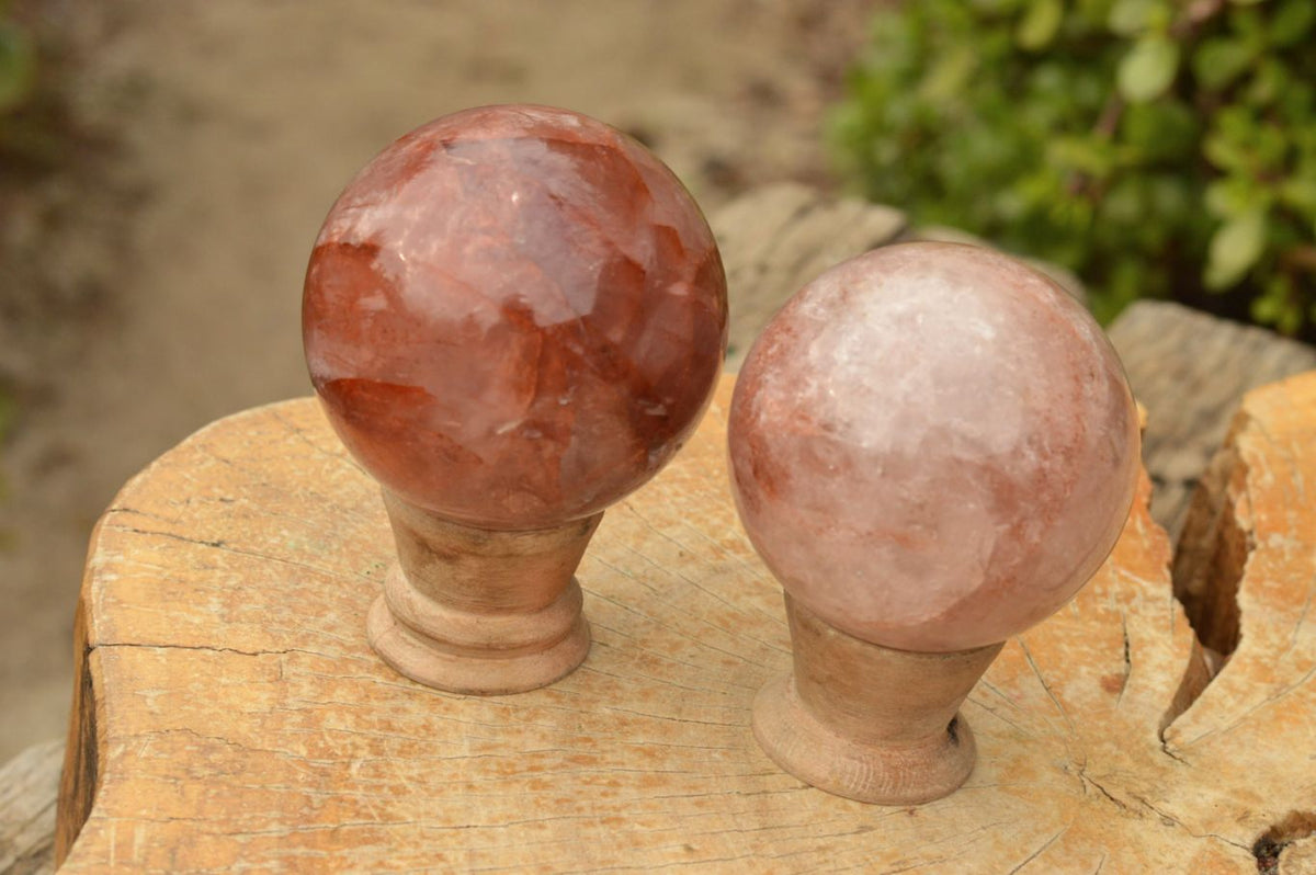 Polished Gemmy Red Hematoid "Fire" / Agnitite Quartz Spheres x 4 From Madagascar - TopRock