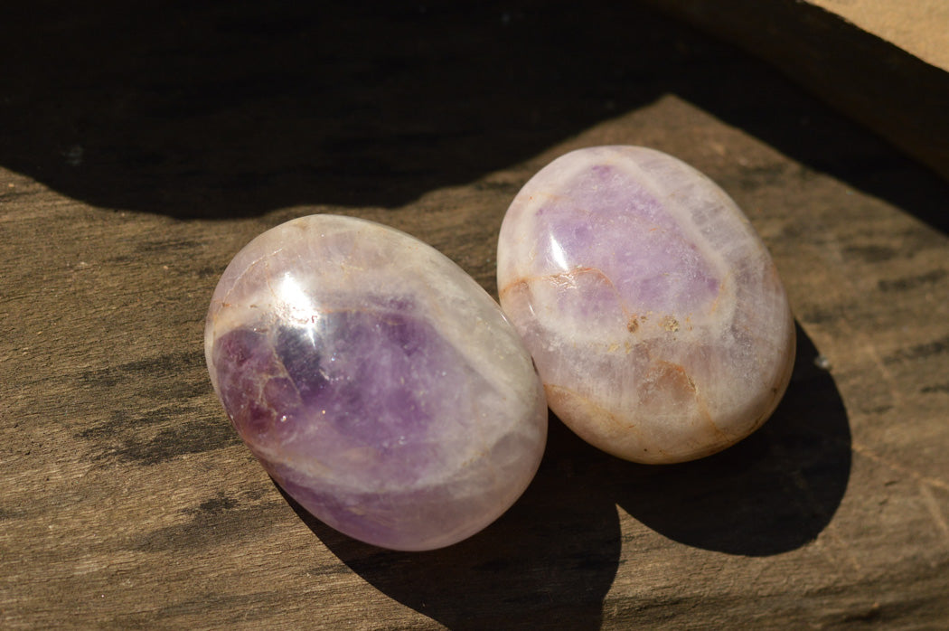 Polished Amethyst Palm Stones With Smokey Patterns x 12 From Madagascar - TopRock