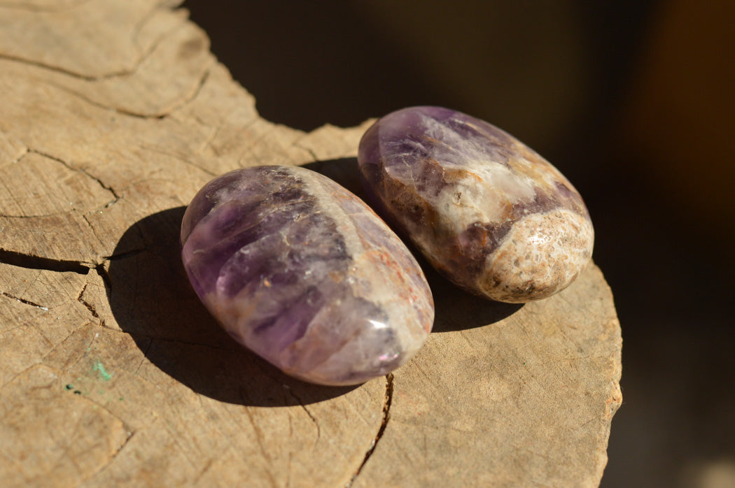 Polished Amethyst Palm Stones With Smokey Patterns x 12 From Madagascar - TopRock