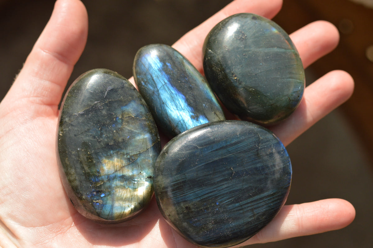 Polished Flashy Blue Labradorite Palm Stones x 12 From Tulear, Madagascar - TopRock