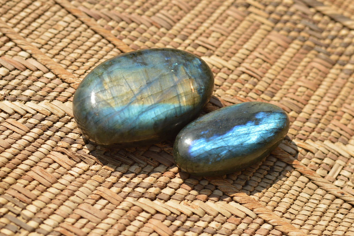 Polished Flashy Blue Labradorite Palm Stones x 12 From Tulear, Madagascar - TopRock