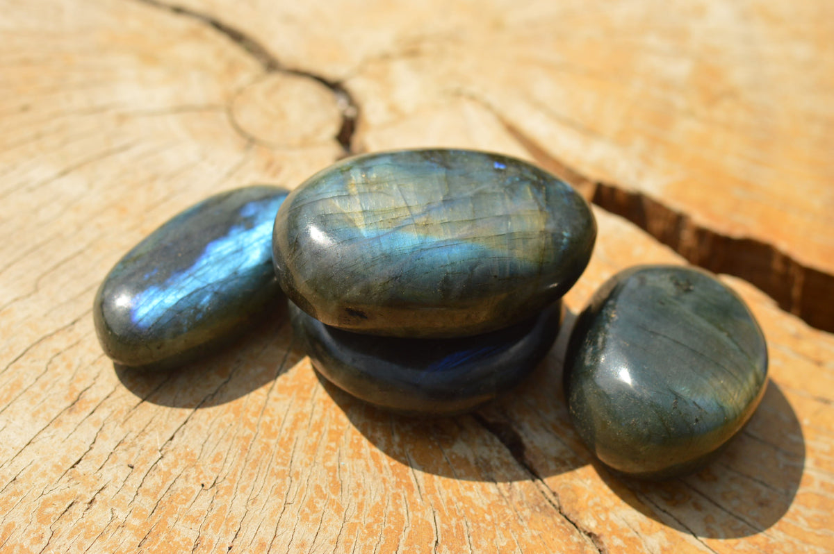 Polished Flashy Blue Labradorite Palm Stones x 12 From Tulear, Madagascar - TopRock