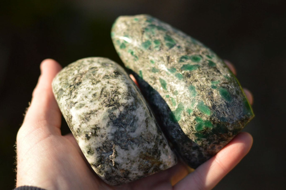 Polished Green Emeralds In Matrix Standing Free Forms x 3 From Sandawana, Zimbabwe - TopRock