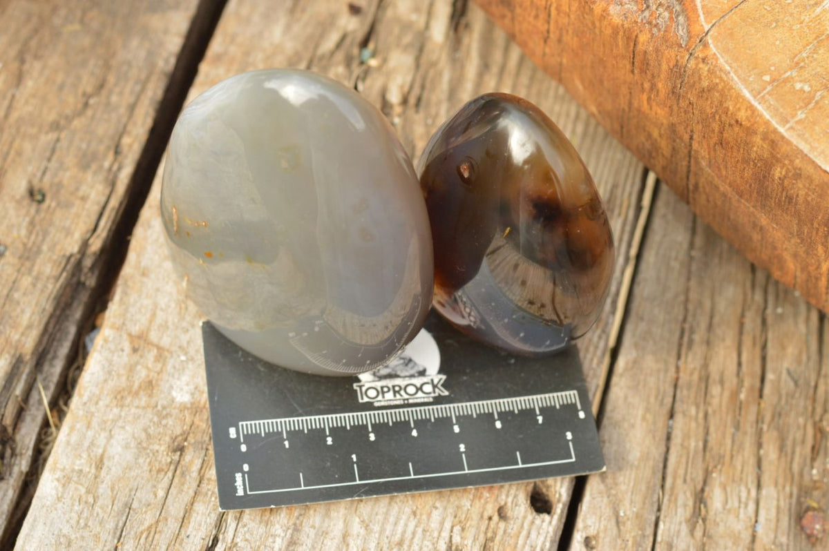 Polished Small Banded & Dendritic Agate Standing Free Forms x 12 From Moralambo, Madagascar - TopRock