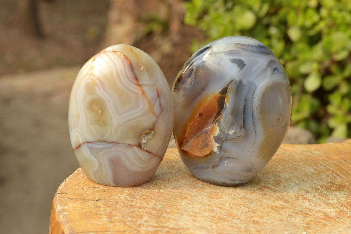 Polished Small Banded & Dendritic Agate Standing Free Forms x 12 From Moralambo, Madagascar - TopRock