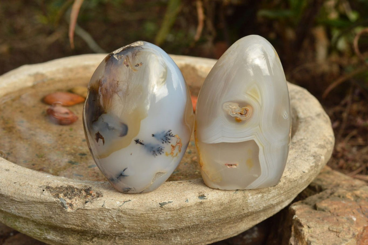 Polished Small Banded & Dendritic Agate Standing Free Forms x 12 From Moralambo, Madagascar - TopRock