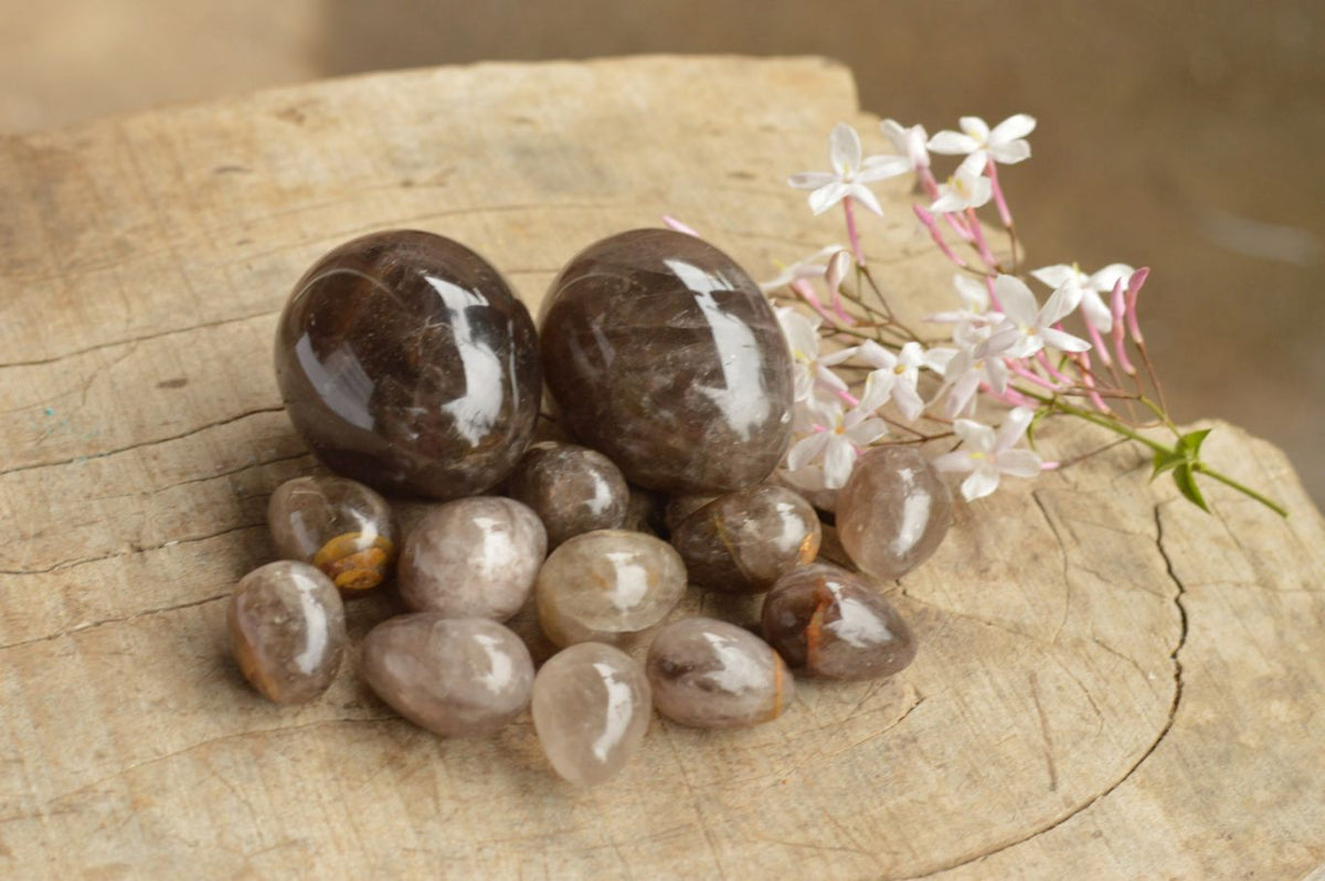 Polished Morion Smokey Quartz Eggs x 20 From Madagascar - TopRock