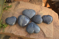 Polished  Blue Lazulite Gemstone Hearts  x 6 From Madagascar - Toprock Gemstones and Minerals