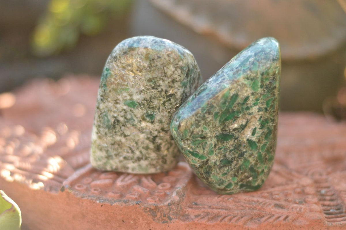 Polished Green Emeralds In Matrix Standing Free Forms x 3 From Sandawana, Zimbabwe - TopRock