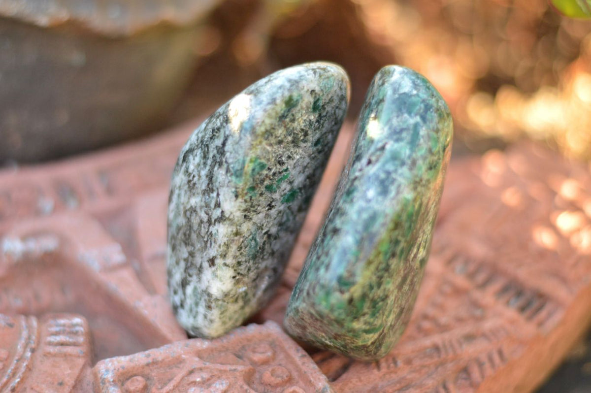 Polished Green Emeralds In Matrix Standing Free Forms x 3 From Sandawana, Zimbabwe - TopRock